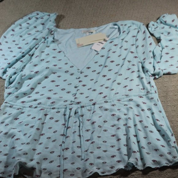 NWT The Pattern Size 3X Flowy Light Blue "Eye" Patterned Blouse - Picture 1 of 7